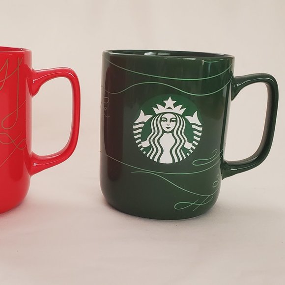 Starbucks Holiday Coffee Cup Set Red w/ Gold Swirl & Green w/ Light Gree… - Picture 2 of 9